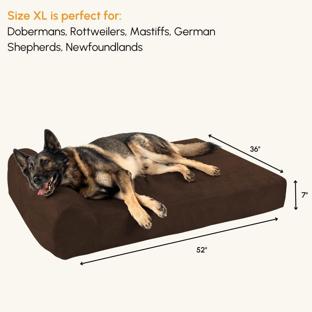 7" Pillow Top Orthopedic Dog Bed for Large and Extra Large Breed Dogs (Headrest Edition)
