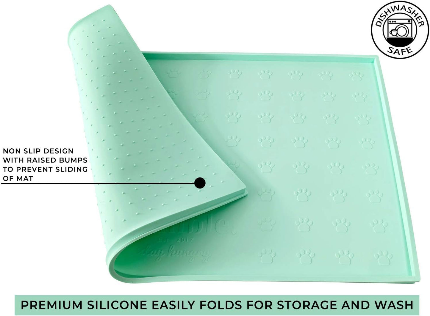 Food Mat Feeding Tray - Non-Slip, Anti-Spill, Raised Dog Food Mat, Easy Clean Waterproof - Premium Quality Silicone - Perfect for Dog Bowl Mat and Cat Feeding Mat Tray, 24" X 16"