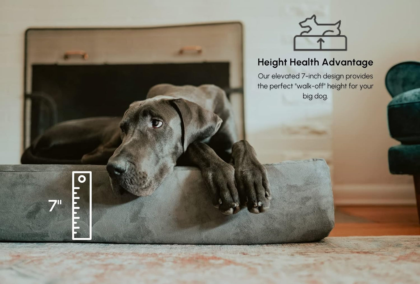 7" Pillow Top Orthopedic Dog Bed for Large and Extra Large Breed Dogs (Headrest Edition)