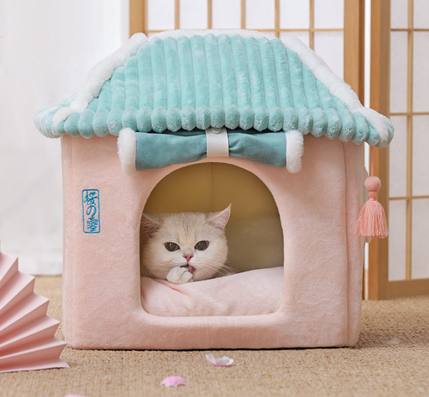 Cozy Enclosed Cat Villa - Removable & Washable Cat Bed for Ultimate Comfort