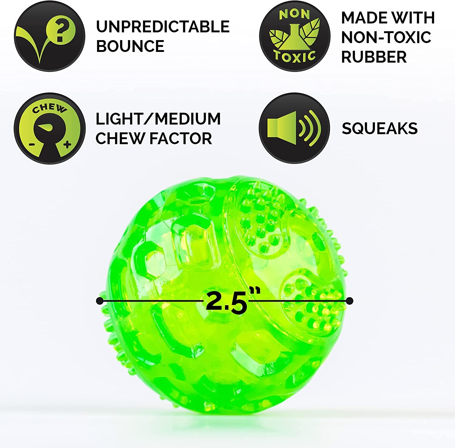 Durasqueak Dog Ball Dog Toys (Interactive Dog Toys That Float&Squeak) Squeaky Dog Toys&Dog Balls for Playing,Fetching&Retrieving-Great Alternative to Traditional Tennis Balls Green 2.5 Inch