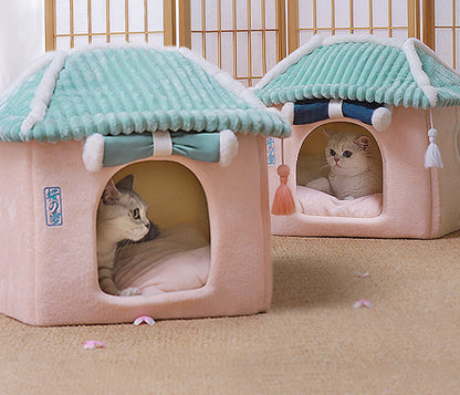 Cozy Enclosed Cat Villa - Removable & Washable Cat Bed for Ultimate Comfort