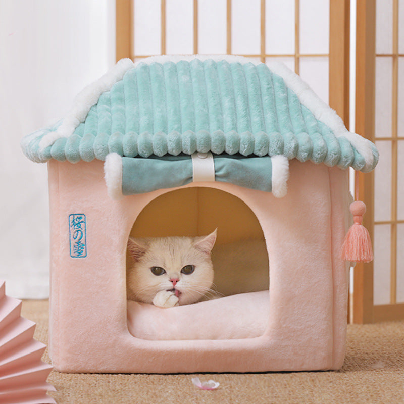 Cozy Enclosed Cat Villa - Removable & Washable Cat Bed for Ultimate Comfort